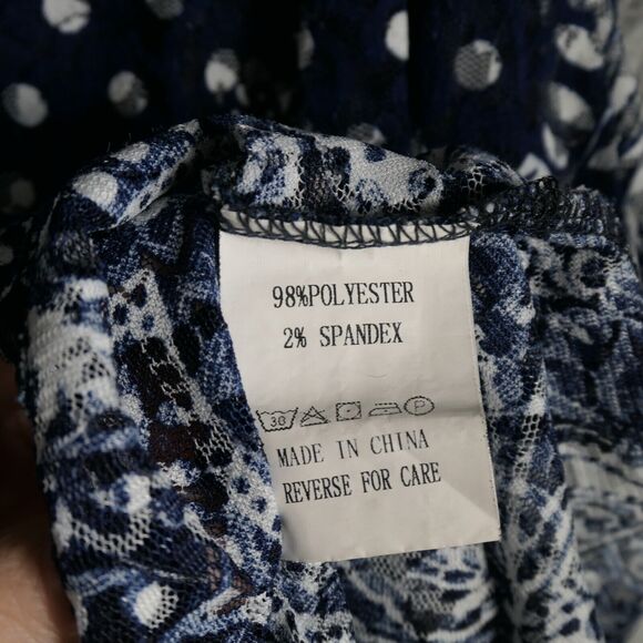 The Pyramid Collection Dress Women Size XL Blue Polka Dot Floral Lace Lined Boho - Picture 10 of 12